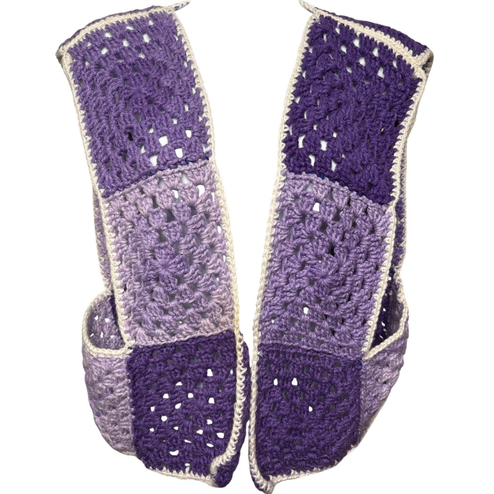 Handmade Purple Crochet Granny Square Patchwork Vest Est Sz S Boho Granny-Chic